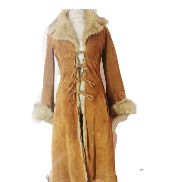 Tan Suede Penny Lane Coat With Faux Fur 